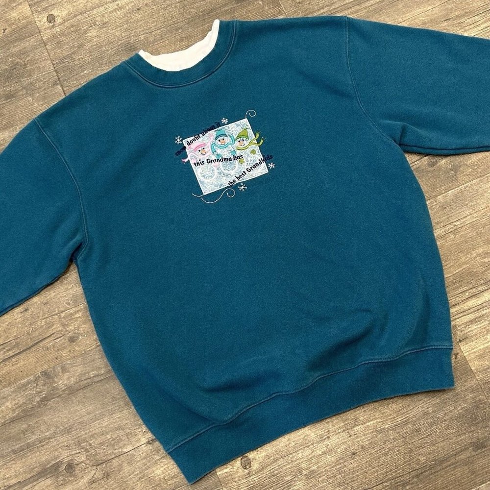 MC Sportswear Blue Grandma Best Grandkids Snowman‎ Sweatshirt Winter Large
